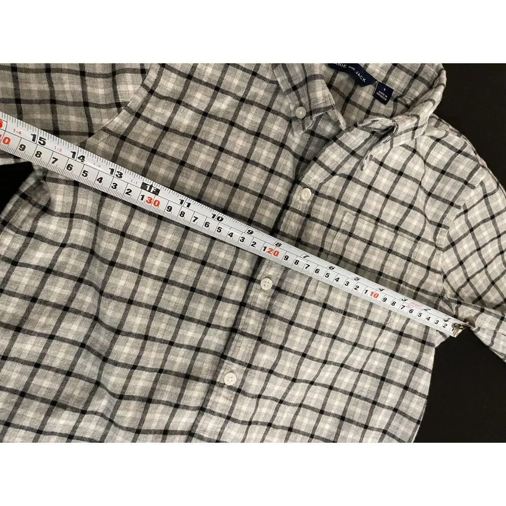 ~ Janie and Jack 8 Boy's Button Down Shirt Plaid Blue Black Gray Flannel Cotton